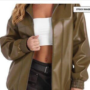 New Women's Oversized  Faux Leather Jacket,  Casual Soft Motorcycle